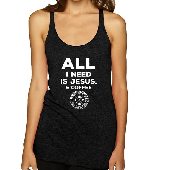 Wild Bobby All I Need is Jesus & Coffee Inspirational/Christian Women Tri-Blend Racerback Tank Top, Vintage Black, Small