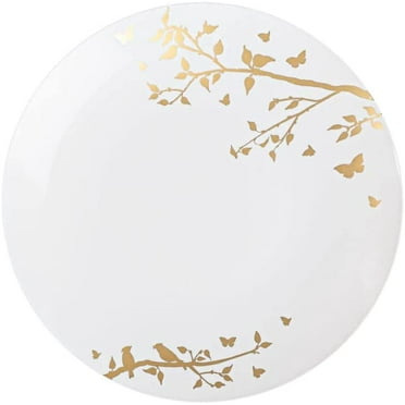 EcoQuality 10 inch Round Black Plastic Dinner Plates with Gold Stroke Design - China Like Party ...