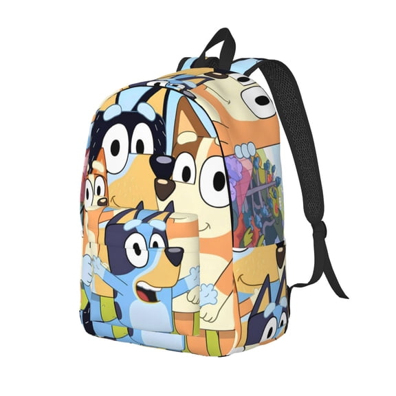 Kowoue Bluey Pattern Canvas Backpack – Student Double Shoulder Bag, Durable & Lightweight Canvas School & Outdoor Backpack-Small
