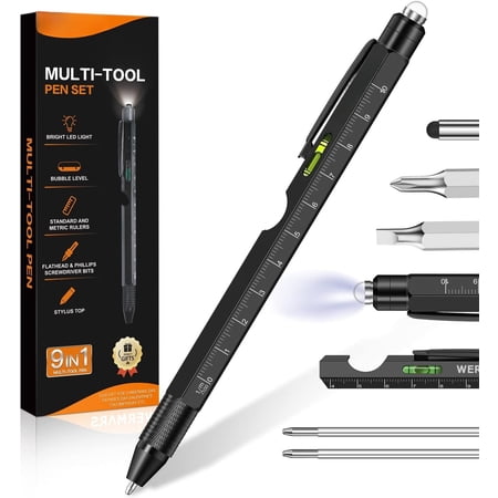 Stocking Stuffers for Men Gifts Gifts for Men 9 in 1 Multitool Pen Christmas Gadgets Gifts for Dad from Birthday for Him Gifts for Husband Boyfriend Grandpa (Black)