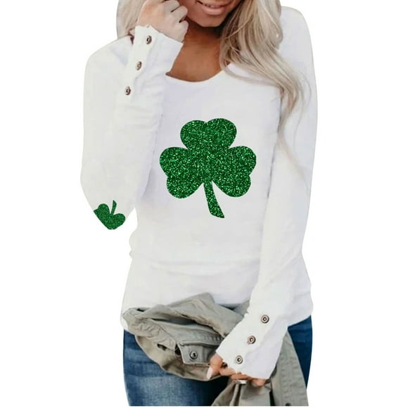 SNKSDGM Womens Long Sleeve Tops Summer Long Sleeve Tee Shirts for Women Women's St Patricks Day Irish Shirt Apparel Green Printed Long Sleeves Tunic Tops (1) M