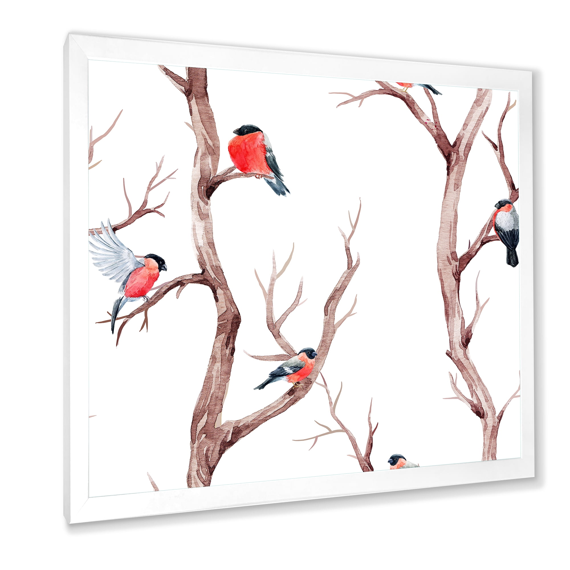 Designart 'Little Birds Sitting On The Tree Branches III' Traditional Framed Art Print
