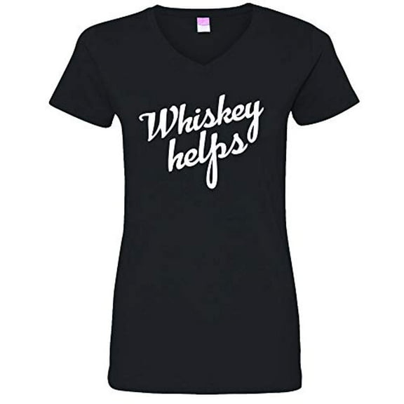 Trenz Shirt Company Funny Whiskey Helps Ladies V-Neck Jersey Tee-Black-Large