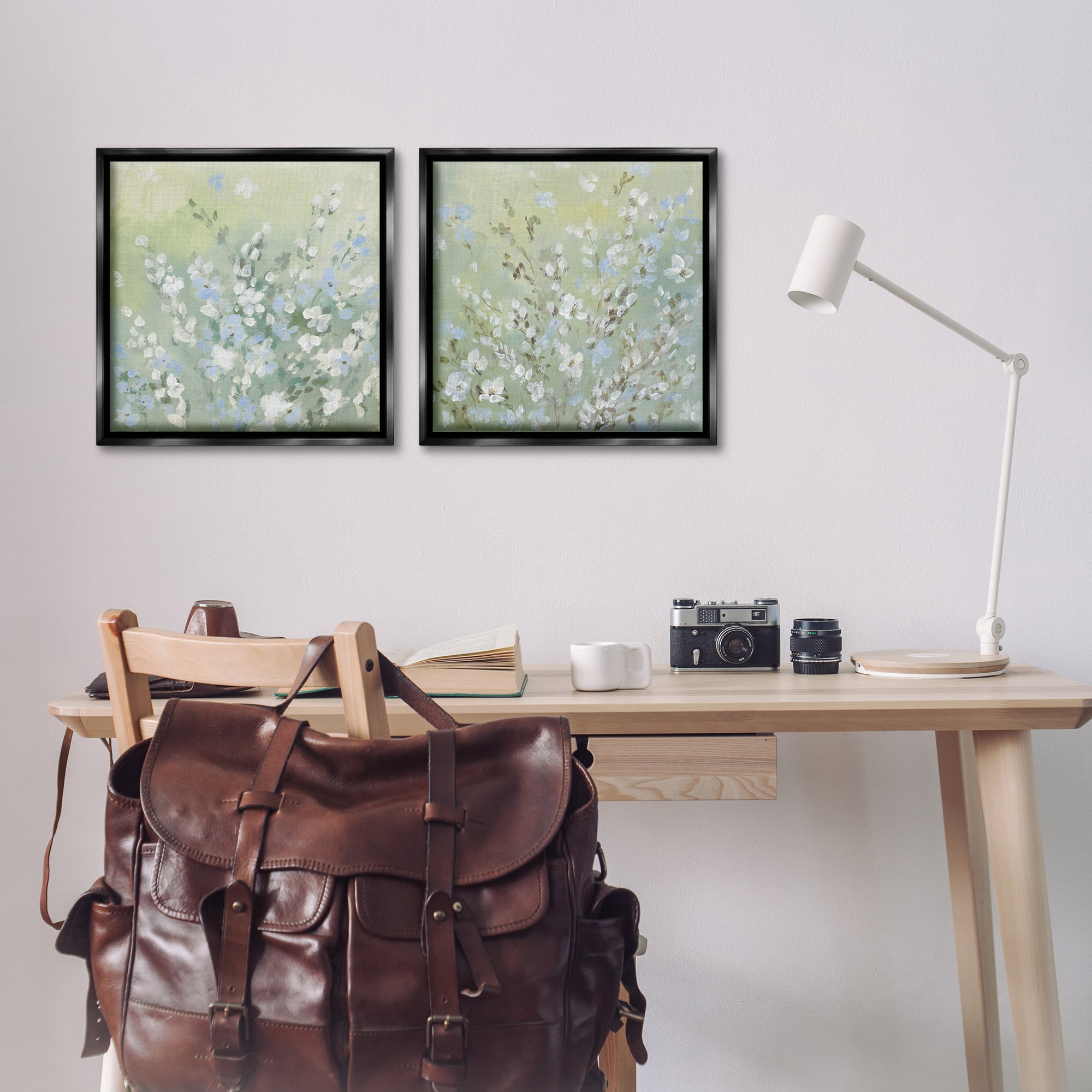 Stupell Industries Wispy Willows Blooms Floral & Botanical Painting Black Floater Framed Canvas Art Print Wall Art, 18 x 18, Set of 2