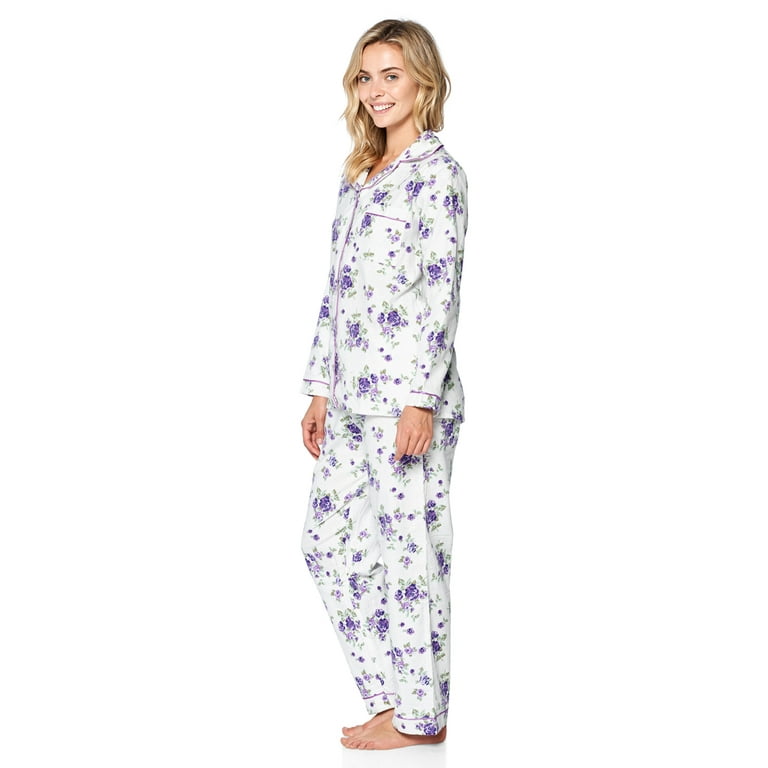 Casual Nights Women's Flannel Long Sleeve Button Down Pajama Set