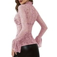 thumbnail image 3 of Women Bell Sleeve Tops Dressy Hollow Out Lace Blouse Party 2025 Fashion Pink S, 3 of 7
