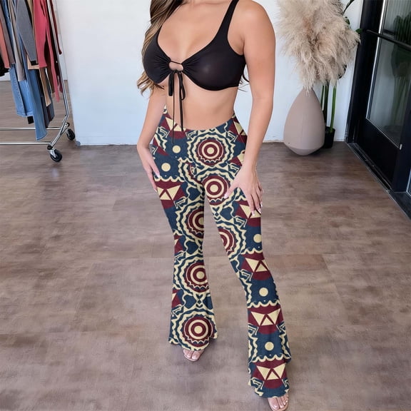 Gamivast Flare Yoga Pants for Women Printed Stretchy High Waist Bootcut Tall Leggings Tummy Control Soft Comfy Pull on Pants Casual Party Trendy Pants