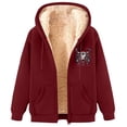 thumbnail image 2 of Fanxing Clearance Deals 2025 Men's Sherpa Zip Up Print Hooded Coat Plus Size Fuzzy Fleece Hoodies Sweatshirt Overcoats Outwear S-3XL Wine,L, 2 of 5