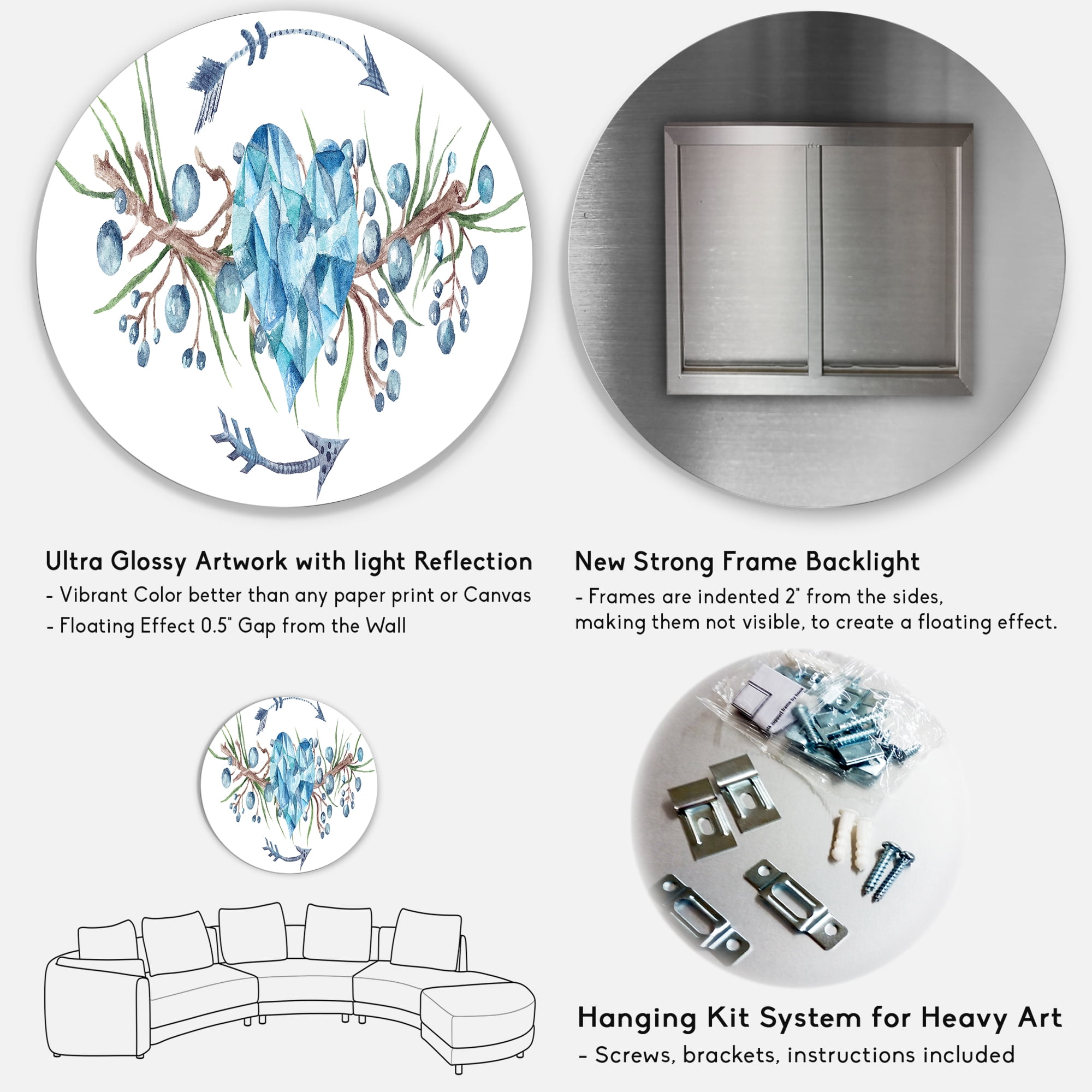 Designart 'Fresh Tribal Vignette Wild Forest Wreath Design On White II' Traditional Circle Metal Wall Art 29x29 - Disc of 29