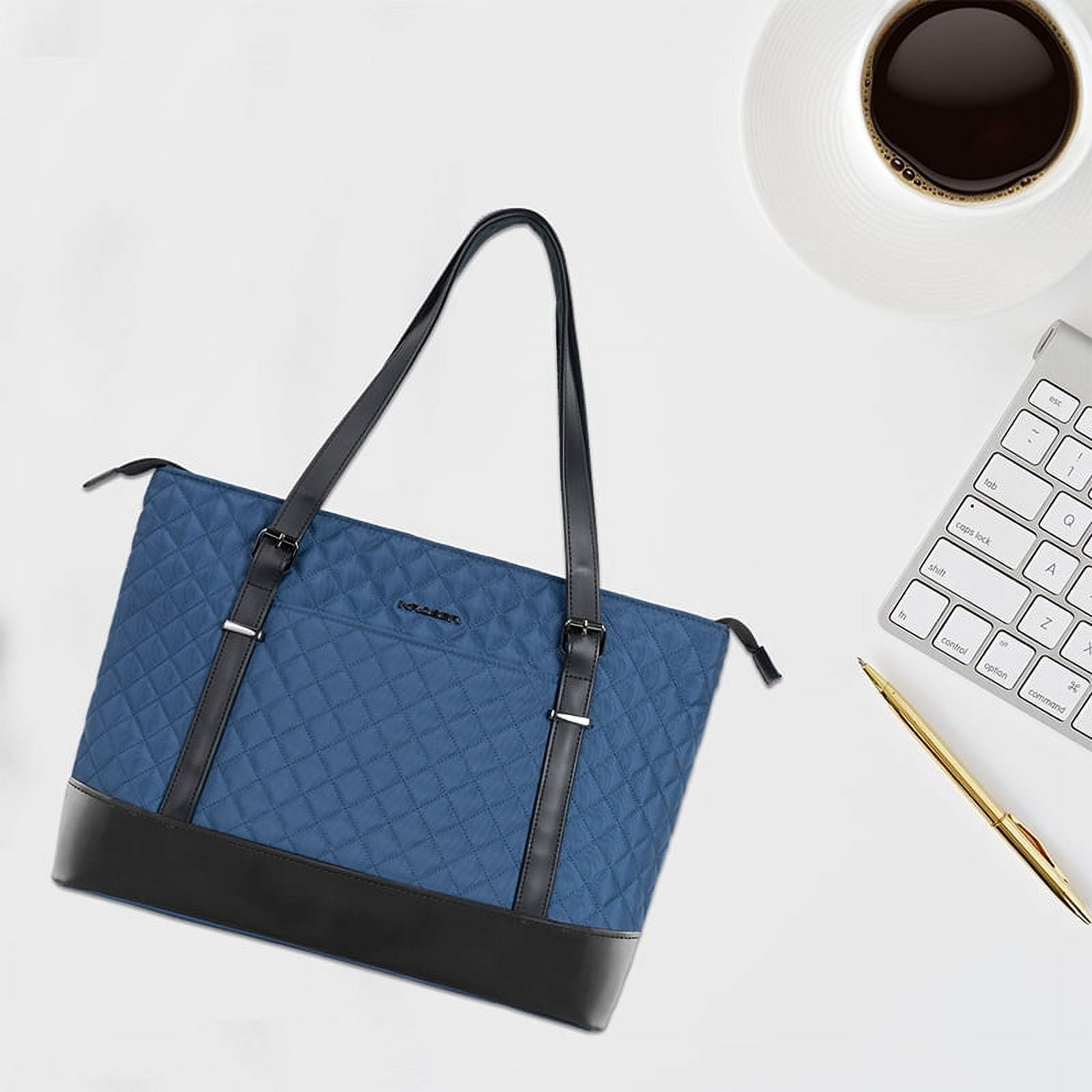 KROSER Laptop Tote Bag 15.6" Computer bag Shoulder Bag Women Handbag (Quilt)-Blue
