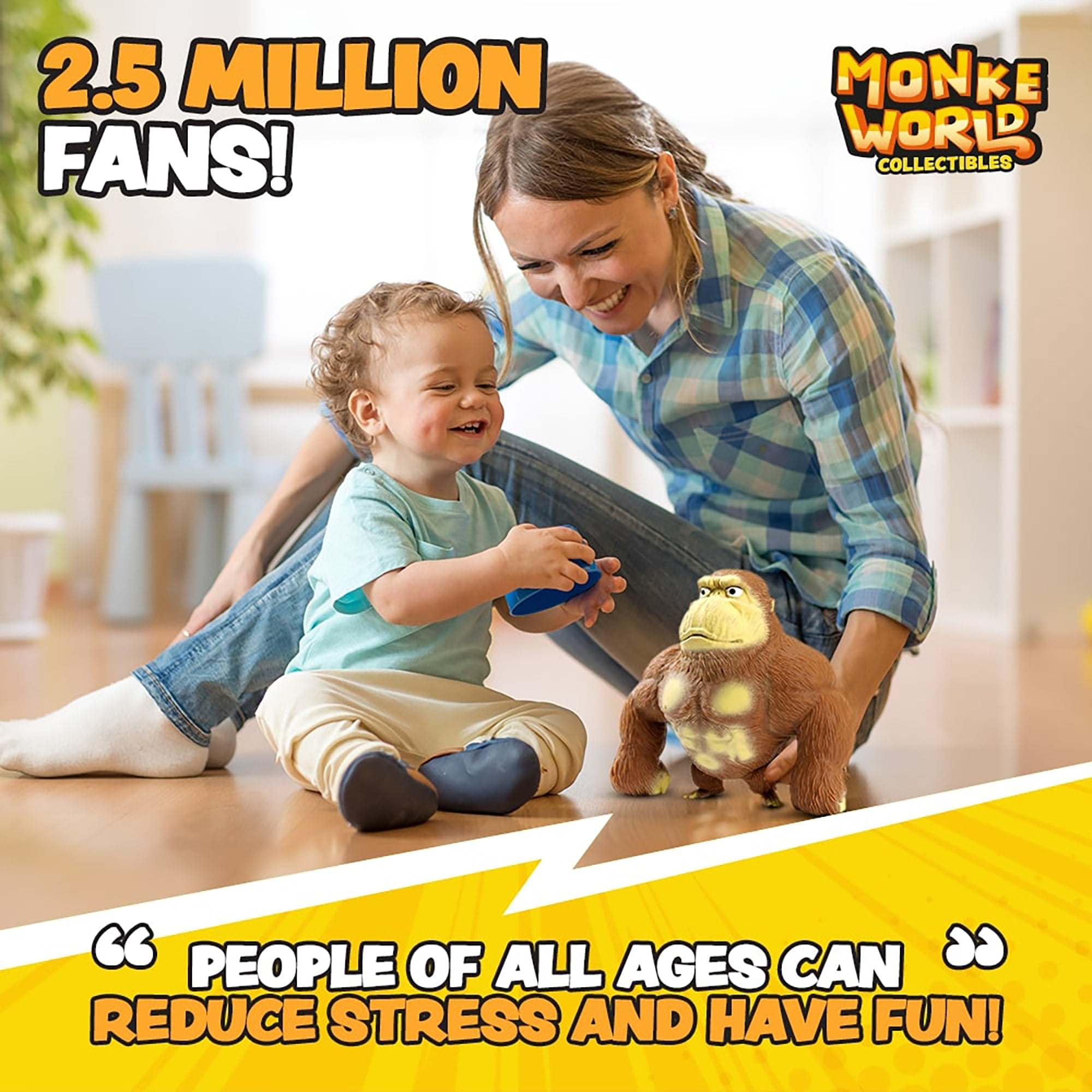 MonkeWorld: Original Stretchy Monkey - The Trending Squishies Fidget Toy, Shape-Pull-Throw, Tough-Tech, Soft Durable Animal Plushie, Adults & Kids 3+