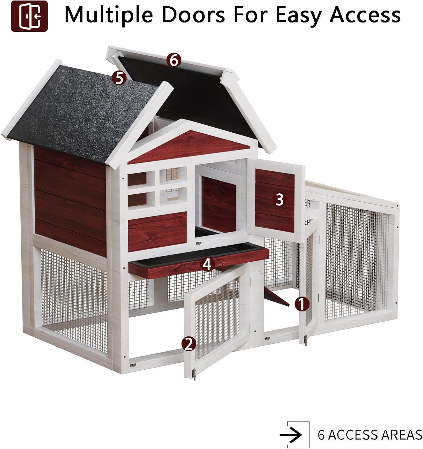 2-Story Rabbit Hutch  Indoor and Outdoor,Weatherproof Bunny Cage with Anti-Chew Metal Frame Ramp&Pull-Out No-Leak Trays for Small Animals
