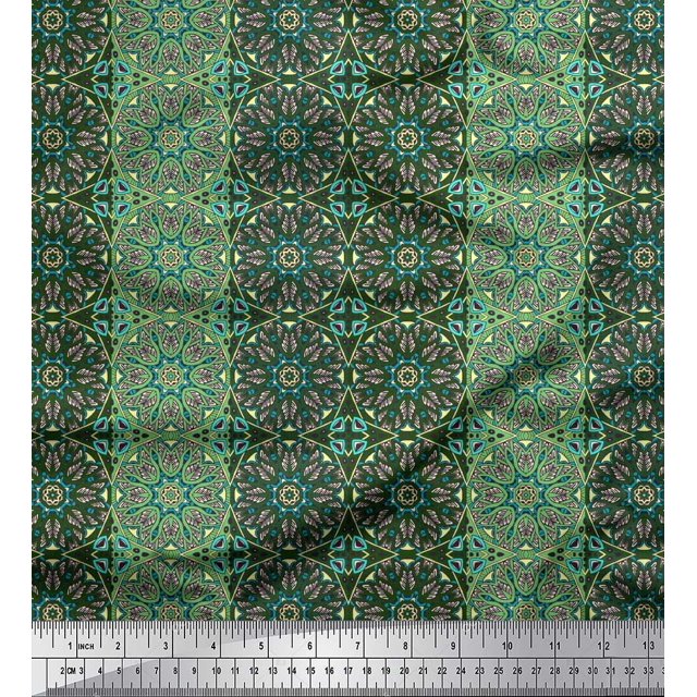 Soimoi Tissu Poly Georgette Rayé & Imprimé Kaléidoscope Mandala au Mètre 42 Pouces de Large