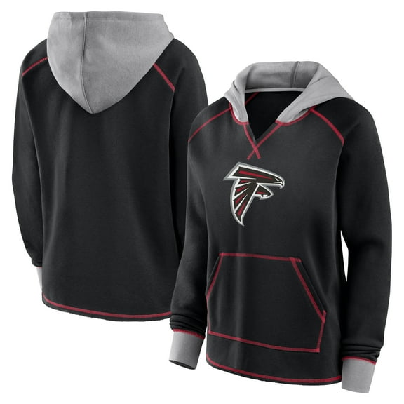 Women's Logo Athletic Black Atlanta Falcons Boom Fleece Pullover V-Neck Hoodie