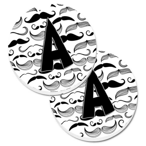 Carolines Treasures Letter A Moustache Initial Set of 2 Cup Holder Car Coaster
