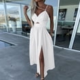 thumbnail image 4 of LOVZFMLL Robes Femmes Mode Été Solide Fermeture Éclair Décontractée Col en V Manches Courtes Vacances Camis Robe, 4 of 7