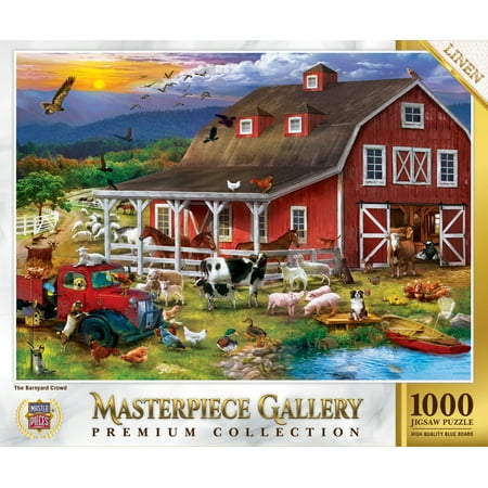 UPC: 0705988821325 | MasterPieces 1000 Piece Jigsaw Puzzle – The Barnyard Crowd – 26.8 x19.3