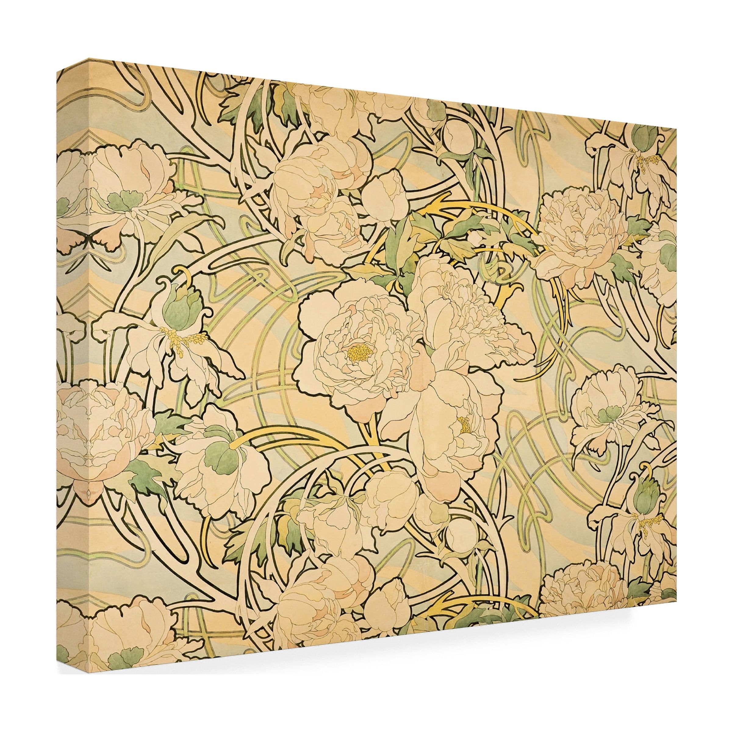 Trademark Fine Art Alphonse Mucha Peonies Canvas Wall Art - 35x47
