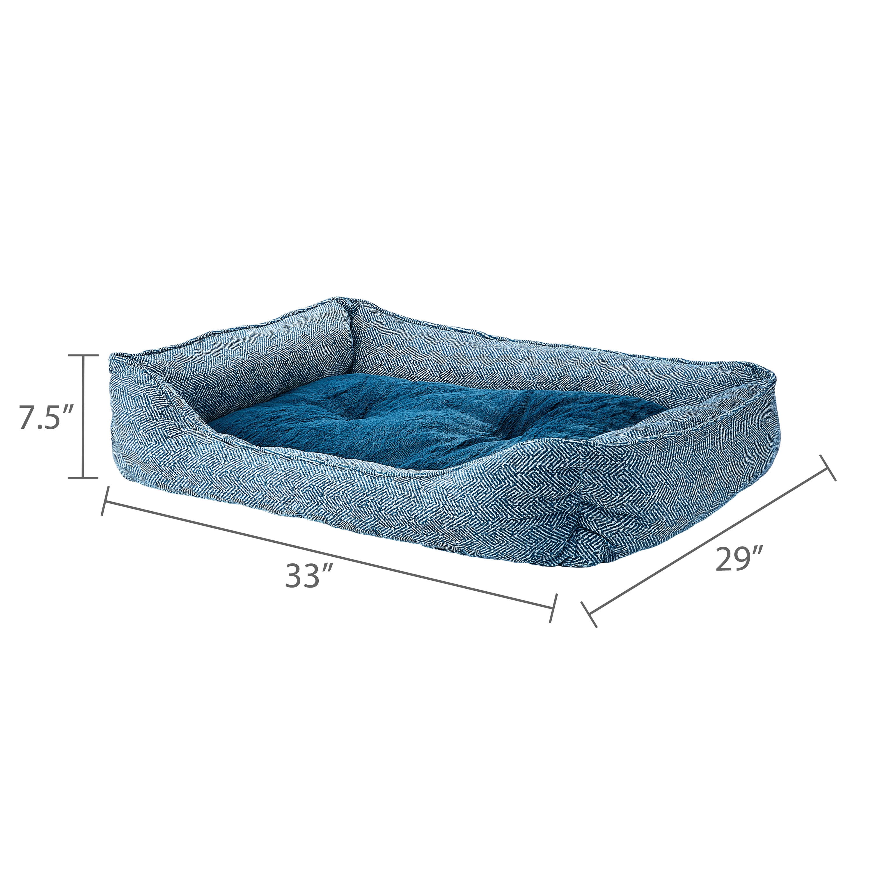 Vibrant Life Large Flannel Waffle Texture Bolster Cat or Dog Bed, Blue, 27" x 36"