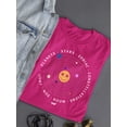 thumbnail image 3 of Galactic Smiley - Cosmic Orbit Emoji Graphic Women's T-shirt, 3 of 4