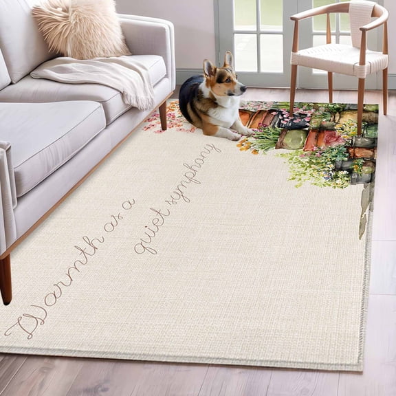 Spring Flowers Area Rugs 3'x5', Washable Small Throw Rugs for Living Room Bedroom, Botanical Blossom Floral Pot Plants Indoor Outdoor Rug Non-Slip Low Pile Carpet Runner Reversible Floor Mats