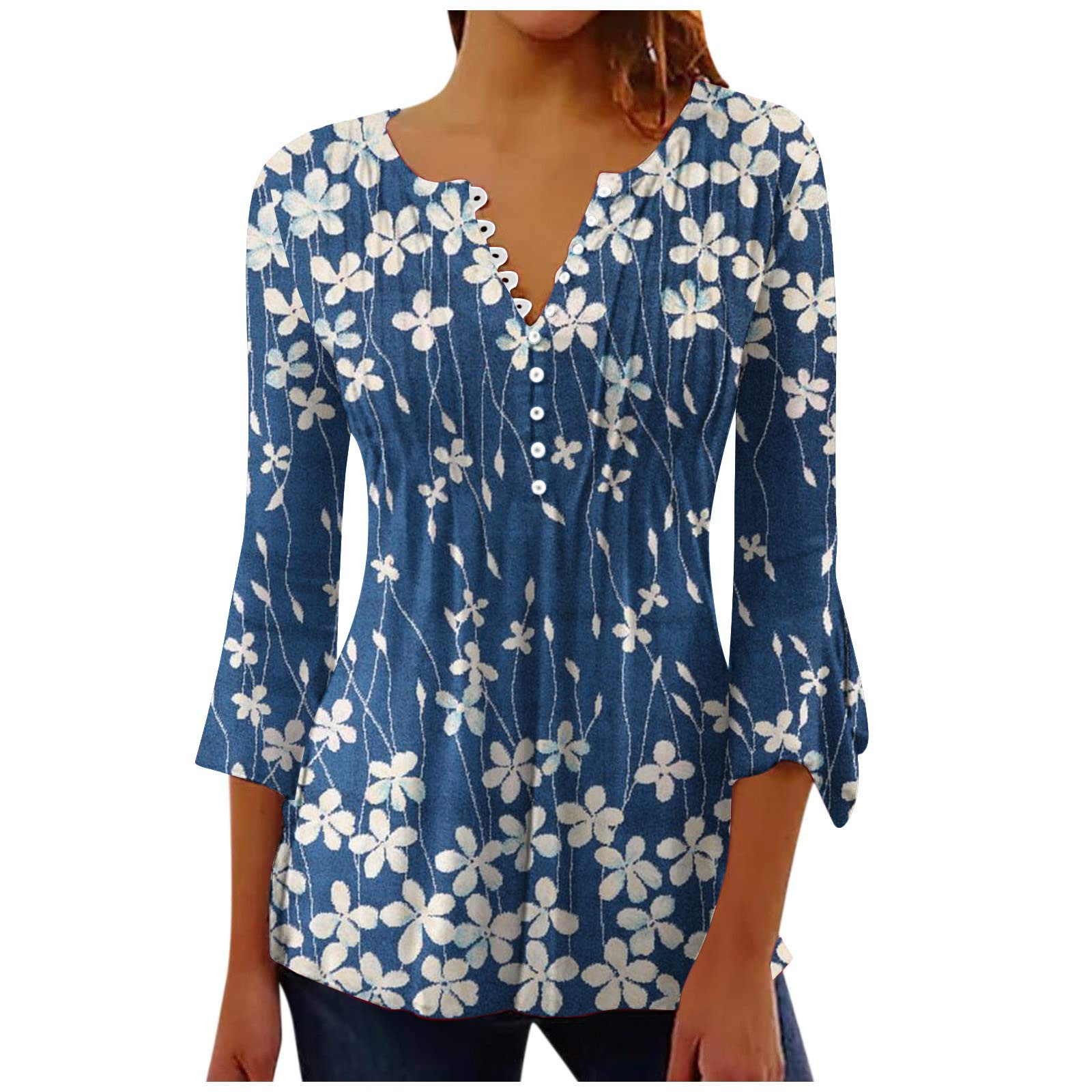 WXLWZYWL Womens Summer Tops 2023 Clearance Printed Casual VNeck Short