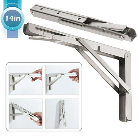 

CUZURLUV 14 Folding Shelf Brackets Max. Load 440 lb Heavy Duty Stainless Steel DIY Wall Mounted Shelf Bracket Space Saving for Table Work Bench Pack of 2
