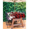 thumbnail image 2 of Red Christmas Plaid Outdoor Tablecloth - 52x70 Inch Rectangle Dining Table Cover, Xmas Tree Snowflake Elk Balls Waterproof Outdoor Table Cloth with Umbrella Hole & Zipper for Picnic/Patio, 2 of 5