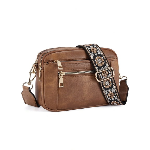 Small Crossbody Bags for Women, Vegan Leather Shoulder Purse with Adjustable Wide Strap, Lightweight Multi-Pocket Everyday Crossbody Bag