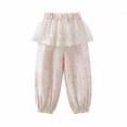 thumbnail image 2 of ITSAME Girls Cotton Tapered Pants Elastic Waist Lace Trim Fashion Print Kids Casual Comfort Pants Pink Size 6, 2 of 9