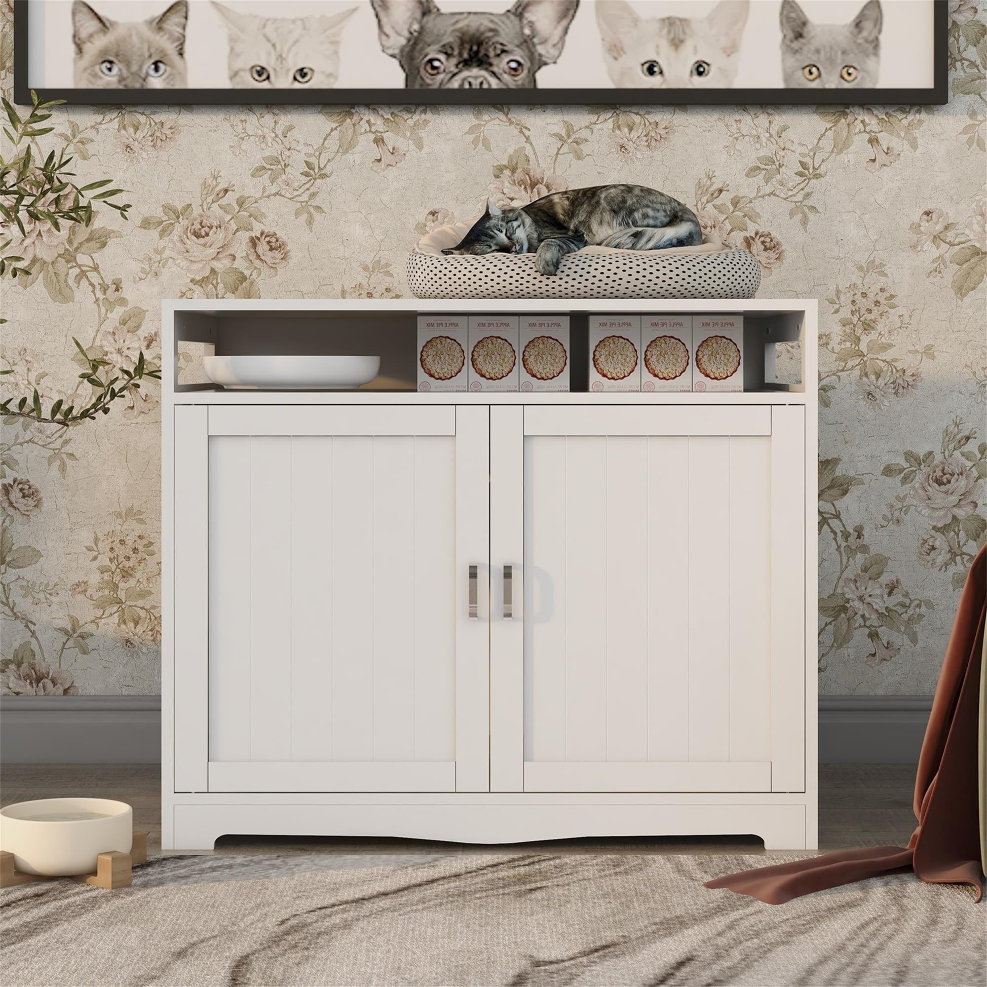 Pefilos 31" Cat Litter Box Cover with Sturdy Wooden Structure, Cat Washroom Storage Cabinet, Spacious Storage, Easy Assembly, Fit Most of Litter Box, White Pefilos 31" Cat Litter Box Cover with Sturdy Wooden Structure, Cat Washroom Storage Cabinet, Spacious Storage, Easy Assembly, Fit Most of Litter Box, White