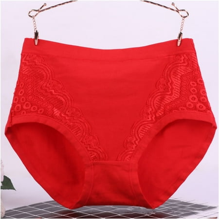 POTETI Plus Size Underwear for Women Tummy Control High Waist Cotton Plus Size Panties for Women Red Briefs XXXL