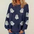 thumbnail image 2 of Fiaer Women Halloween Sweatshirts Ghost Graphic Crew Neck Long Sleeve Pullover Loose Warm Plus Size Tops Navy XXXL, 2 of 4