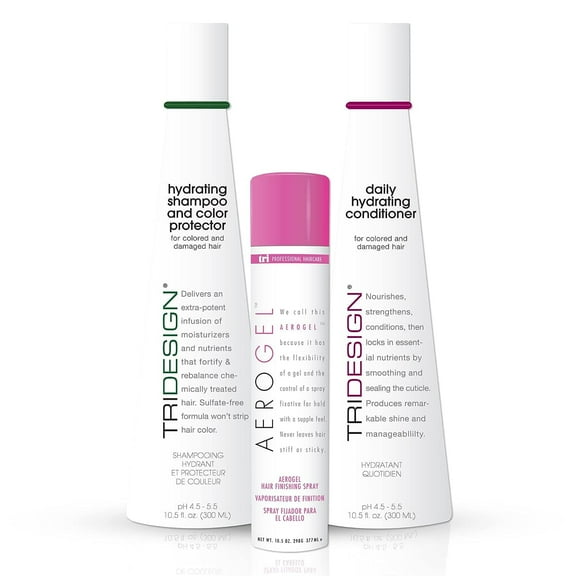 TRI Aerogel Hair Spray 10.5 oz, Hydrating Shampoo 10.5 oz. and Daily Hydrating Conditioner 10.5 oz. - Color Safe Shampoo and Conditioner with Hairspray for Women and Men
