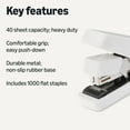 thumbnail image 2 of Office Heavy Duty Stapler, Flat Clinch, Effortless, 40 Sheet Capacity, 1000 Staples, No Jam, for Classroom, Office or Desk Use, White, 2 of 4