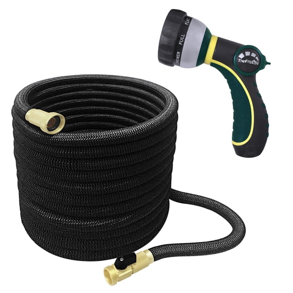 TheFitLife Expandable Garden Hose 50FT - Flexible Hose with Mutiple Layer Latex Inner and Solid Brass Fittings Free Spray Nozzle, 3/4 USA S