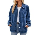 thumbnail image 3 of Women Casual Long Sleeve Lapel Button Outerwear Loose Boyfriend Style Jacket Fashion Denim Jacket Dark Blue S, 3 of 9