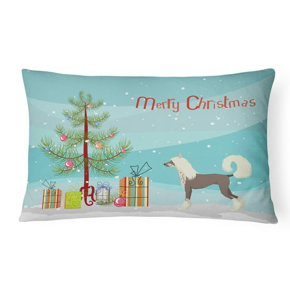 Carolines Treasures CK3531PW1216 Chinese Crested Christmas Tree Canvas Fabric Decorative Pillow