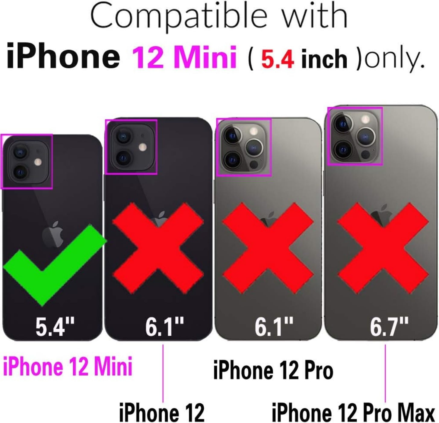 Solennerer Phone Case for iPhone 12 Mini 5.4 Wallet Cover with Tempered Glass Screen Protector and Wrist Strap Flip Credit Card Holder Slot Stand Cell iPhone12mini 5G i 12s iPhone12 12mini Women Men