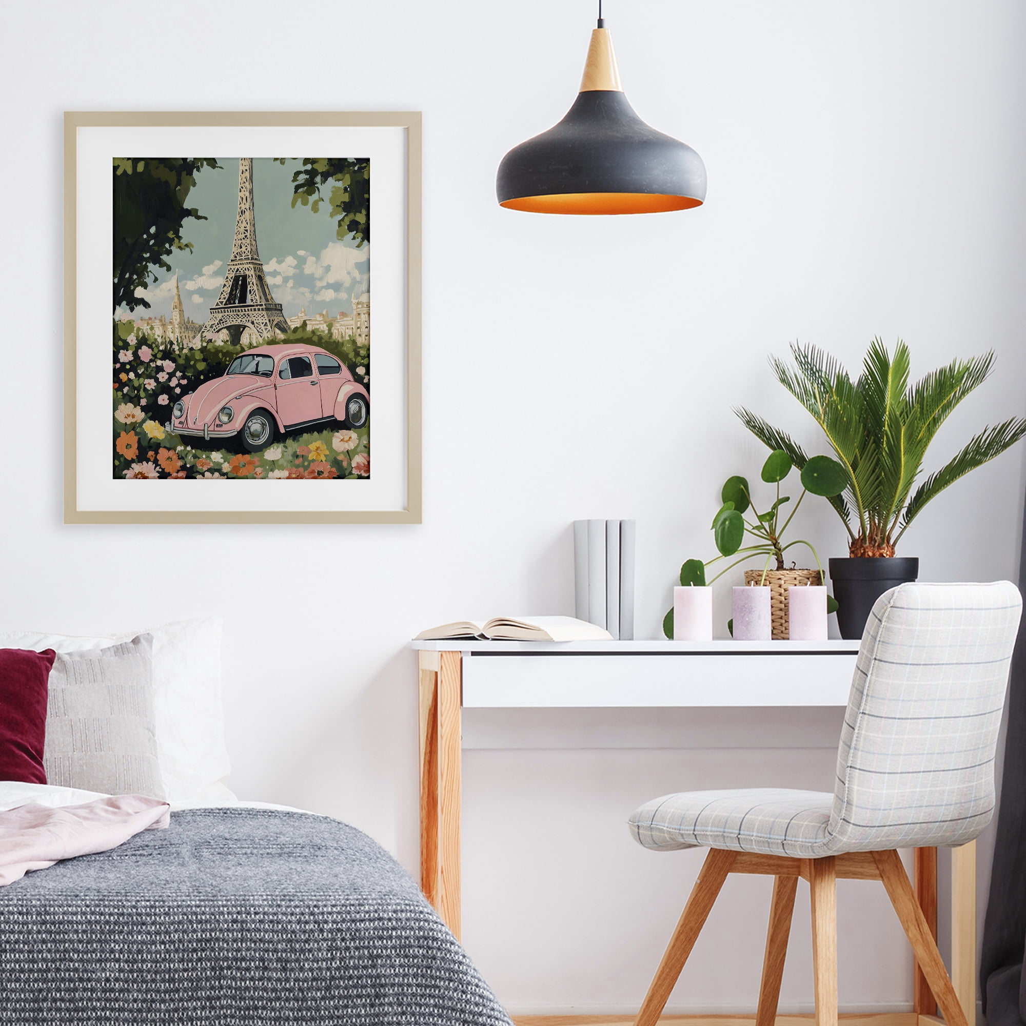 Stupell Industries Paris Pink Car in Bloom Birch Framed Print Under Glass, design by The Prints Vibe