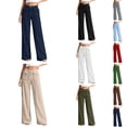 thumbnail image 3 of DuoJiaJ Womens Wide Leg Pants, Knit High Waist Relaxed Casual Trousers White M, 3 of 5