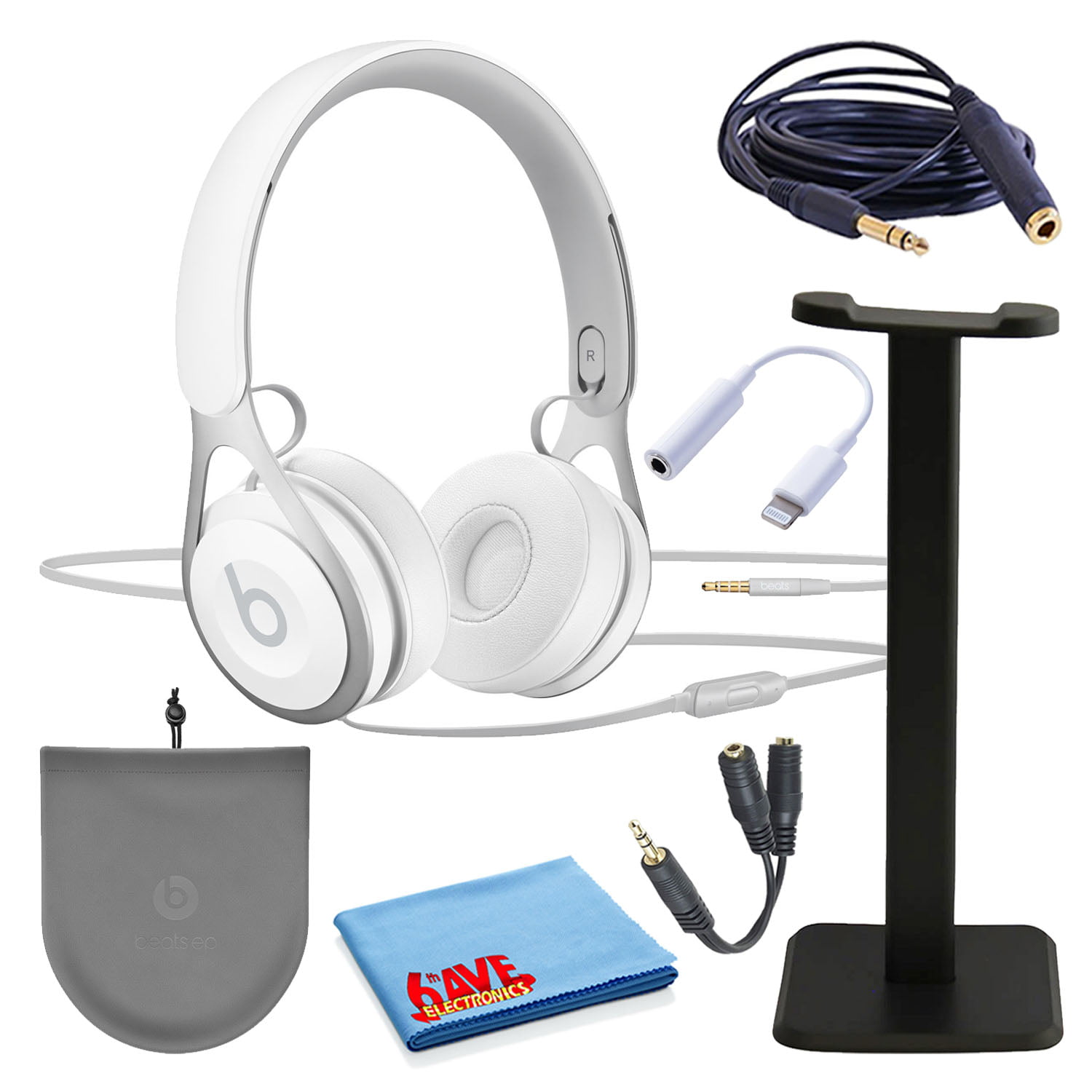 Beats EP Wired Headphones - White (ML9A2LL/A) Bundle with Headphone Stand + Extension Cable + 3.5mm Jack Adapter + More - Walmart.com