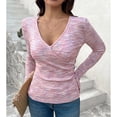 thumbnail image 4 of Fall Tops for Women V-Neck T Shirts Long Sleeve Fashion Plain Button Design Casual Slim Fit Tee Tunic Tops, 4 of 7