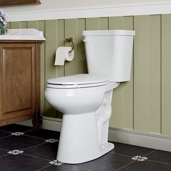 HOROW Porcelain Two-Piece Elongated Toilet, 12" Rough-In, Push Button Flush, Soft Close Seat, 1.28 GPF