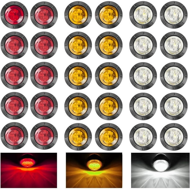 30 luces LED redondas de 3/4" para luces de gálibo delanteras y traseras, 12 V, impermeables, para camiones, remolques, coches y autocaravanas.