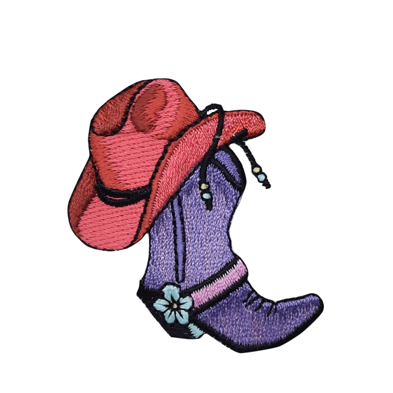 Western Purple Cowboy Boot Pink Hat Iron on Applique/Embroidered