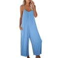 thumbnail image 2 of Women Casual Jumpsuits Summer Sleeveless Loose Jumpsuit Shoulder Strap Adjustable Long Pants Rompers with Pockets Sky Blue 2XL, 2 of 6