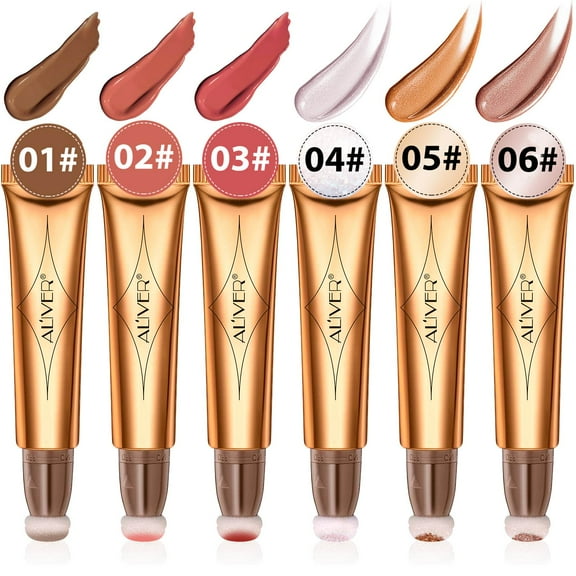 Aliver 6 Pack Multifunctional Makeup Pen with Air Cushion Applicator, Liquid Blush | Liquid Highlighter - Liquid Contouring Pen
