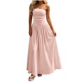 thumbnail image 2 of IUYRTFE Women's Strapless Ruched Waist Maxi Dress Solid Color A Line Long Casual Summer Gown, 2 of 6