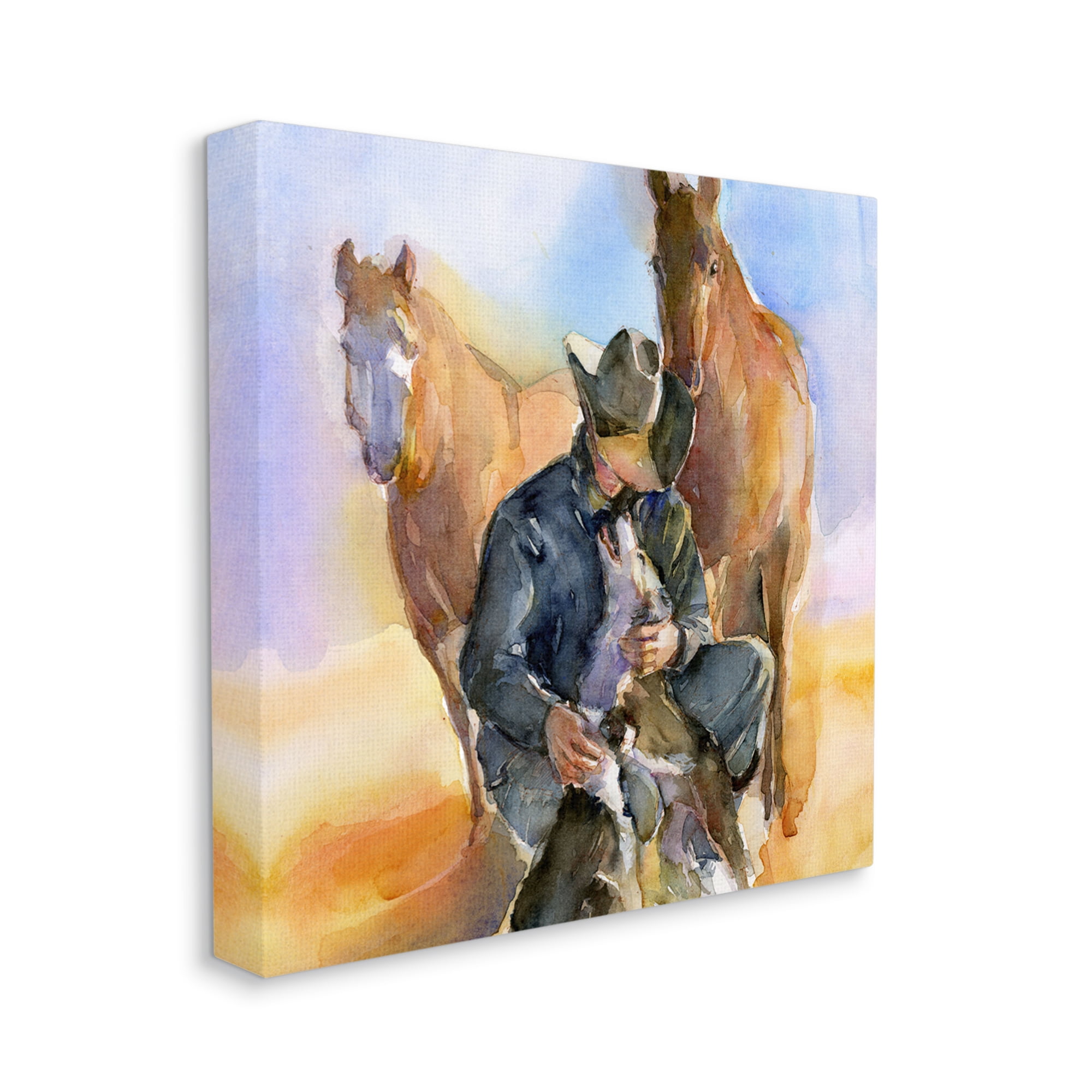 Stupell Industries Cowboy & Animals Watercolor Animals & Insects Painting Gallery Wrapped Canvas Art Print Wall Art, 24 x 24